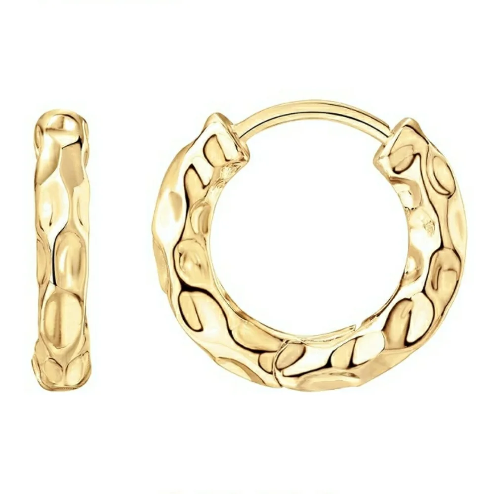 14K Gold Plated Chunky Thick Huggie Hoop Earrings - Picture 5 of 5